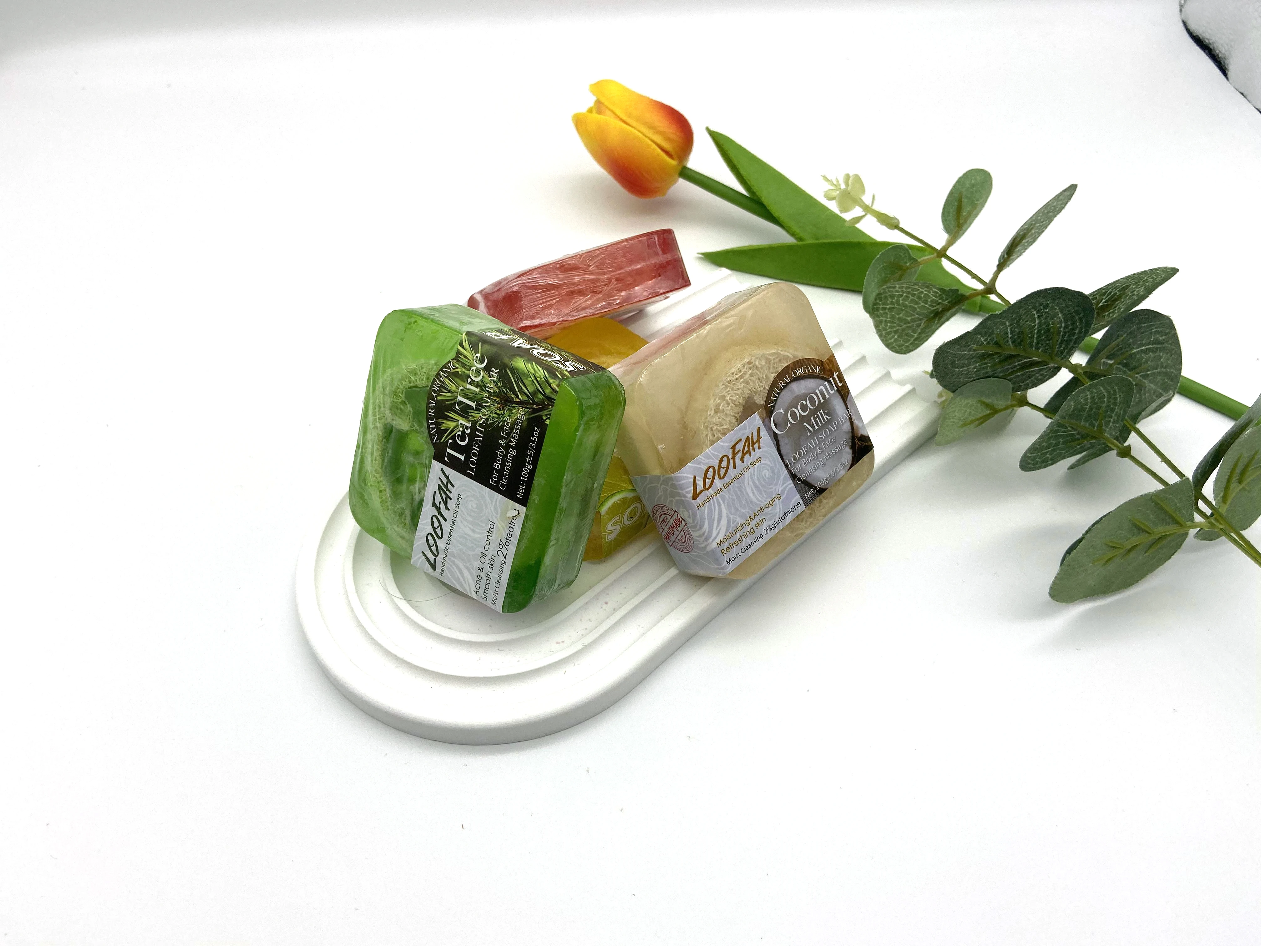 Muran Body Face Hand Bath Cleaning Custom Organic Luffa Soap Bar Toilet Soaps Handmade Beauty Exfoliating Bar Aloe Loofah Soap