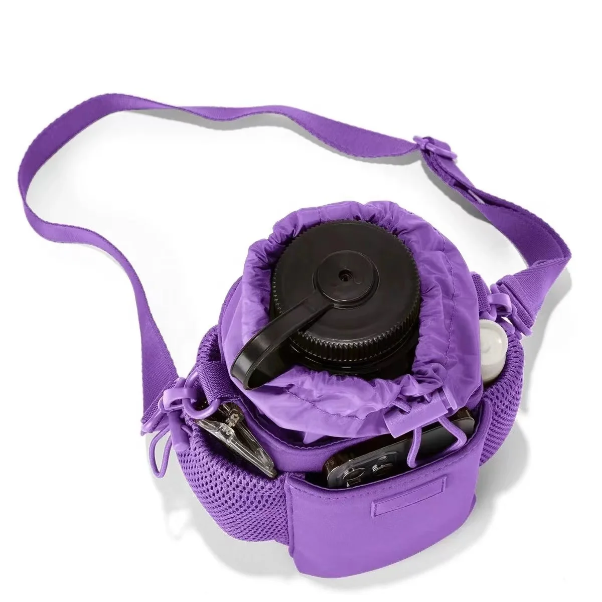 Hot selling light weight  ODM durable waterproof polyester hiking sports gym water bottle carrier unisex bag with phone pouch