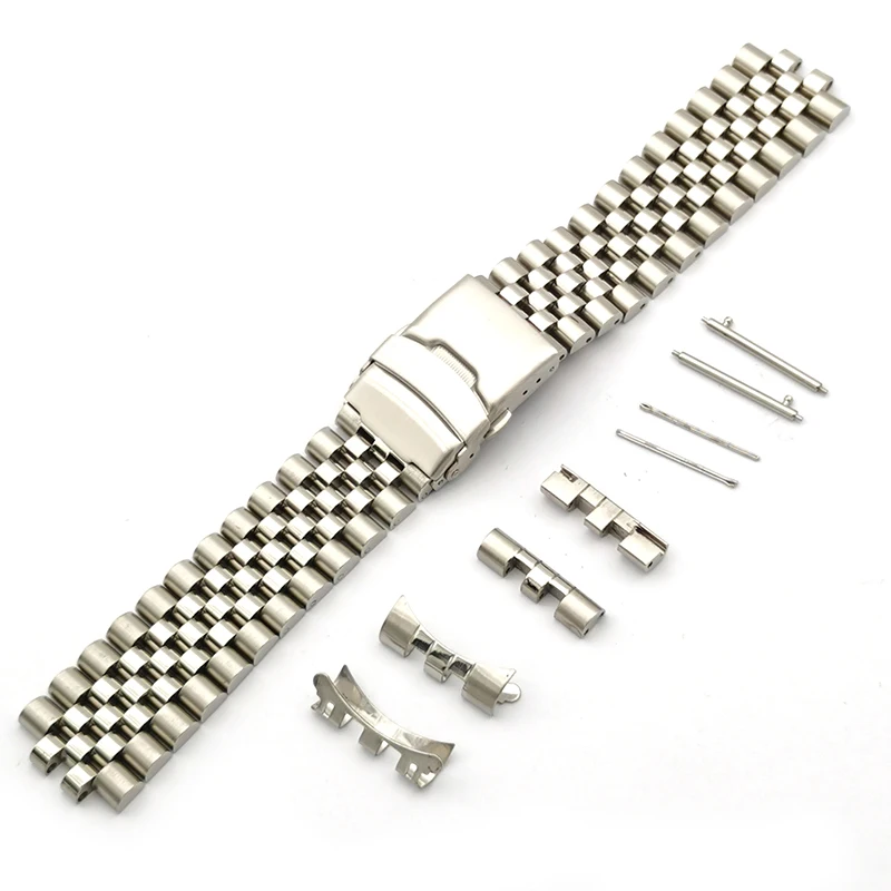 good quality diver diving 5 rice beads metal solid curve end steel watch band watch strap bracelet