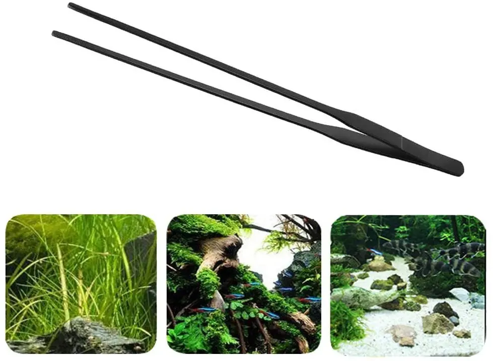 15 inch Black Aquarium Tweezers Stainless Steel Tweezer Carbonation Protection Coating Rust Long Reptiles Feeding Tongs