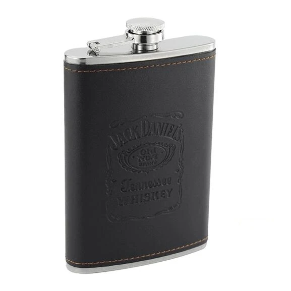 customized PU leather cover stainless steel 8oz hip flask for liquor alcohol  with funnel set wholesale