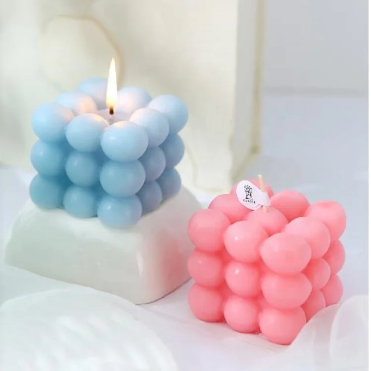 Best Selected colored Mini Cube Bubble Shaped Wax Candle Aromatherapy 3D Rotating Candle Mold for Home Lighting