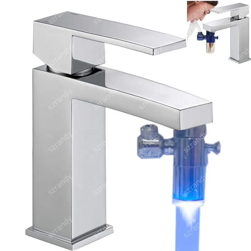 Brass Double Water Jets LED Glow Tap Aerator Smart Faucet Sensor Health Faucet Set