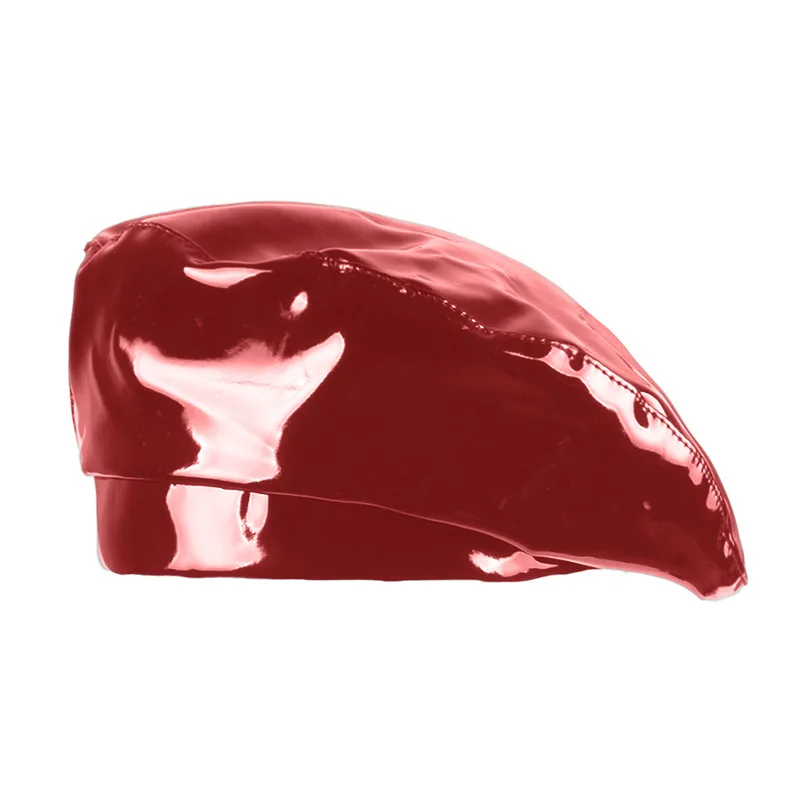Patent Leather French Beret Hat PU Slouchy Captain Women Dancing Cap Solid Color Flat Top Hat Casual and Chic Lightweight Cap