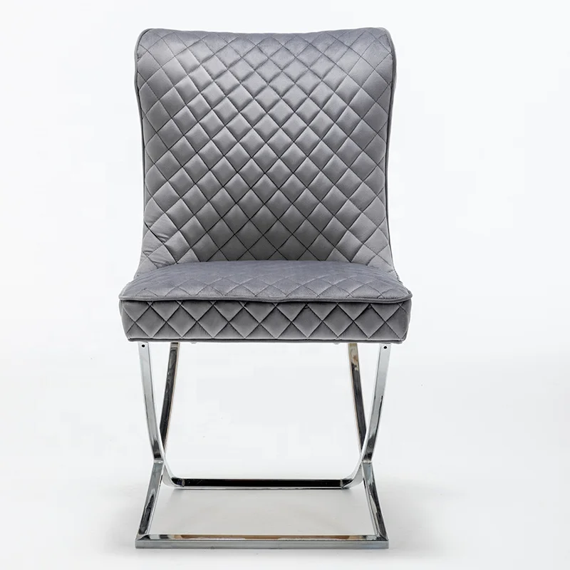 
Velvet fabric dark grey cross stainless dining chair 