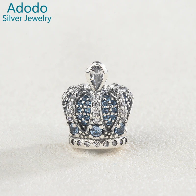 Бусины для браслета унисекс серебро 925 пробы синие циркониевые подвески в виде короны
