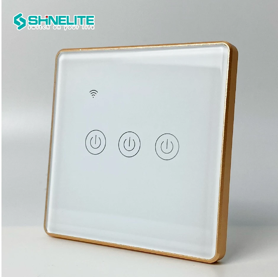 2 years guarantee EU/UK golden frame tempered glass panel touch switch with neutral wire