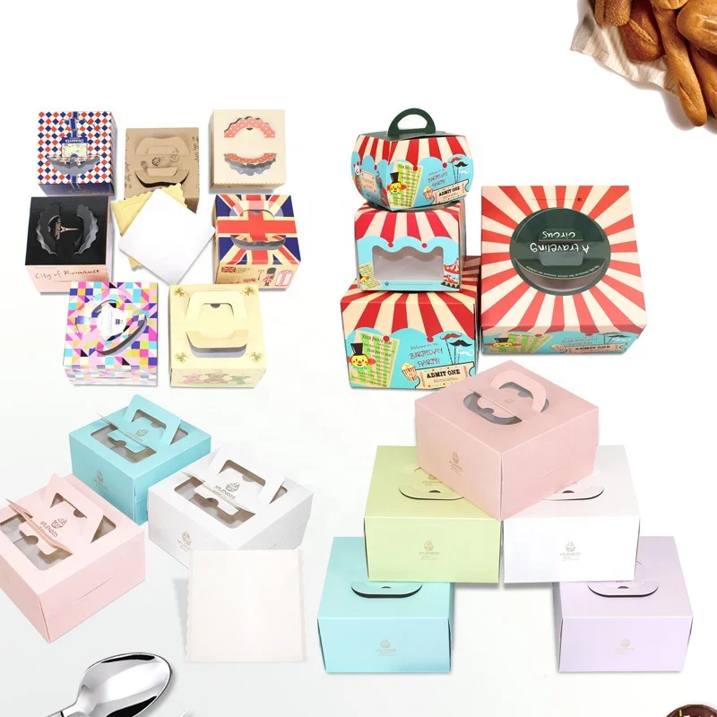 Handle Wedding Food Grade Tall Cardboard Window Gift Cake Box Portable Cake Box With Custom Design