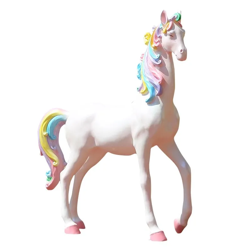 Large Fiberglass Cartoon Animals Outdoor Garden Life Size Unicorn Sculpture Resin Pink Horse Statue