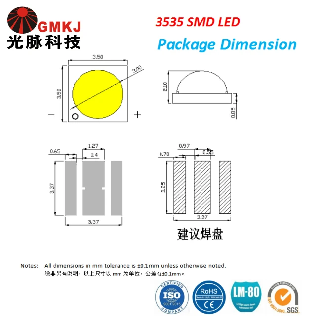 led chip 3w 3v 3535 package power led 3v chip led 3500k base 5w 10w white CCT CRI 70 3W led chip