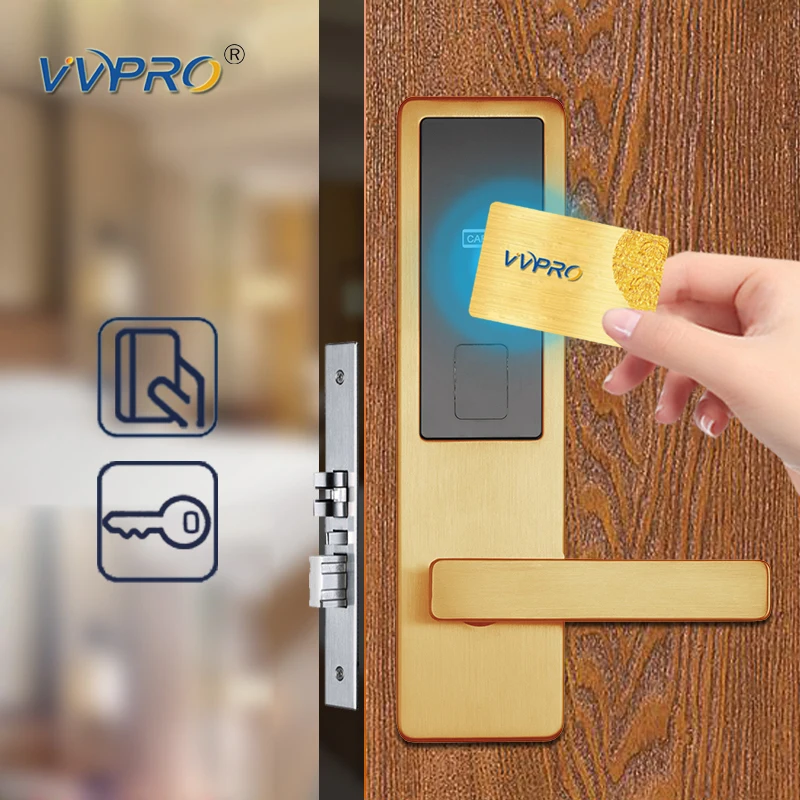 Stainless Steel ANSI Mortise Security Electronic Smart RFID Card Key Hotel Door Lock with Management Software System
