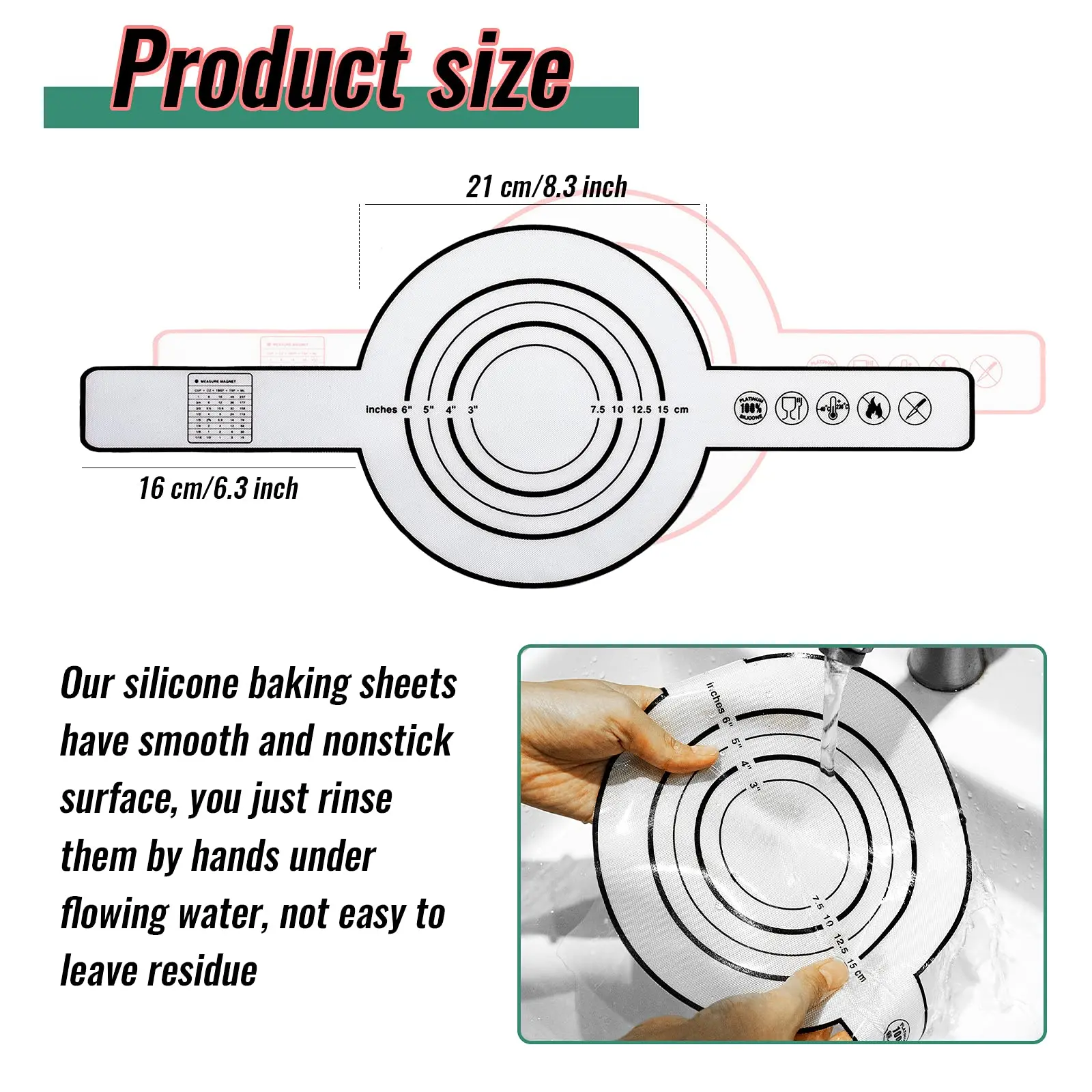 8.3 Inch Reusable Silicone Baking Mat Set Bread Non-stick with Long Handle Sheets Heat Resistant Pad for Dutch Oven