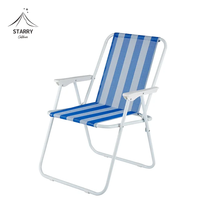 Colorful light weight folding metal beach chair with plastic armrest