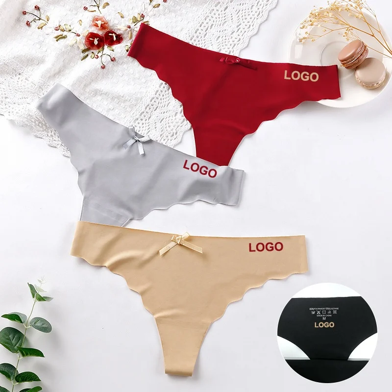 Wholesale cheap Custom Logo Letter Ice Silk Sexy T-back Seamless Traceless Underwear Tangas Ladies Panties Seamless Women Thong
