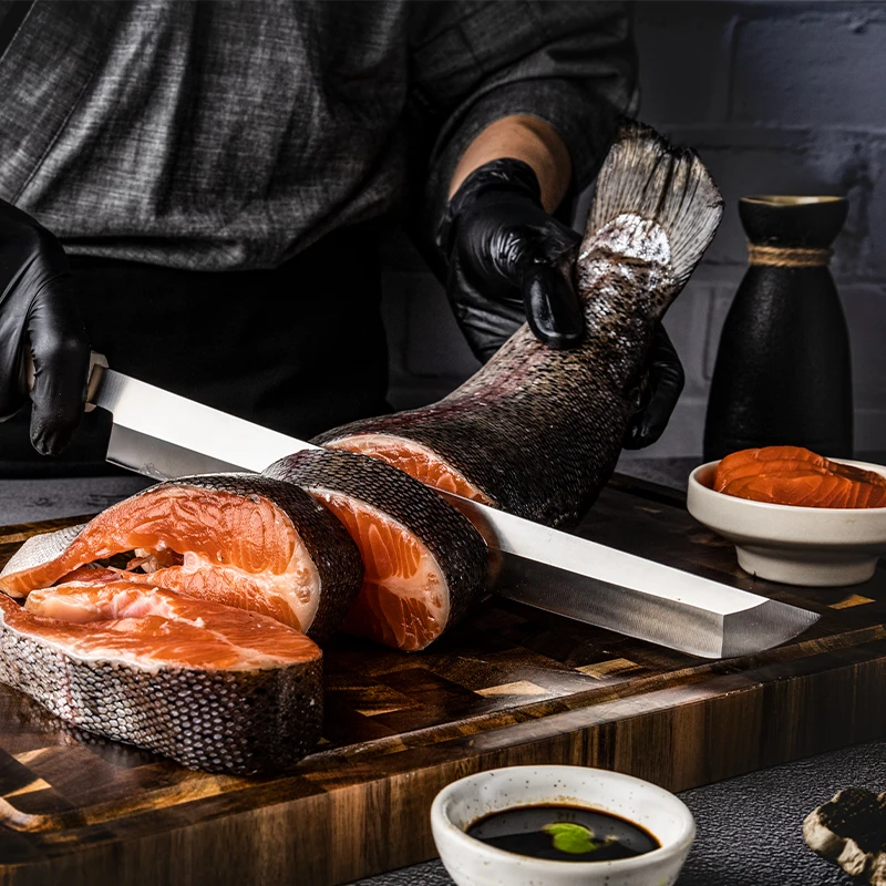 9Cr18Mov Steel 10.6' Sakimaru Knife Premium Sashimi Salmon Sushi Kitchen Sakimaru Knives White Buffalo Horn & Ebony Wood Handle