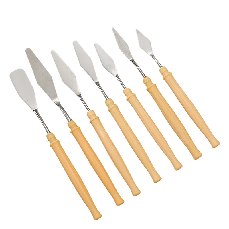 Wholesale 7pcs Paint Scraper Set Plastic Handle Stainless Steel Artists Palette Knife Painting Spatula
