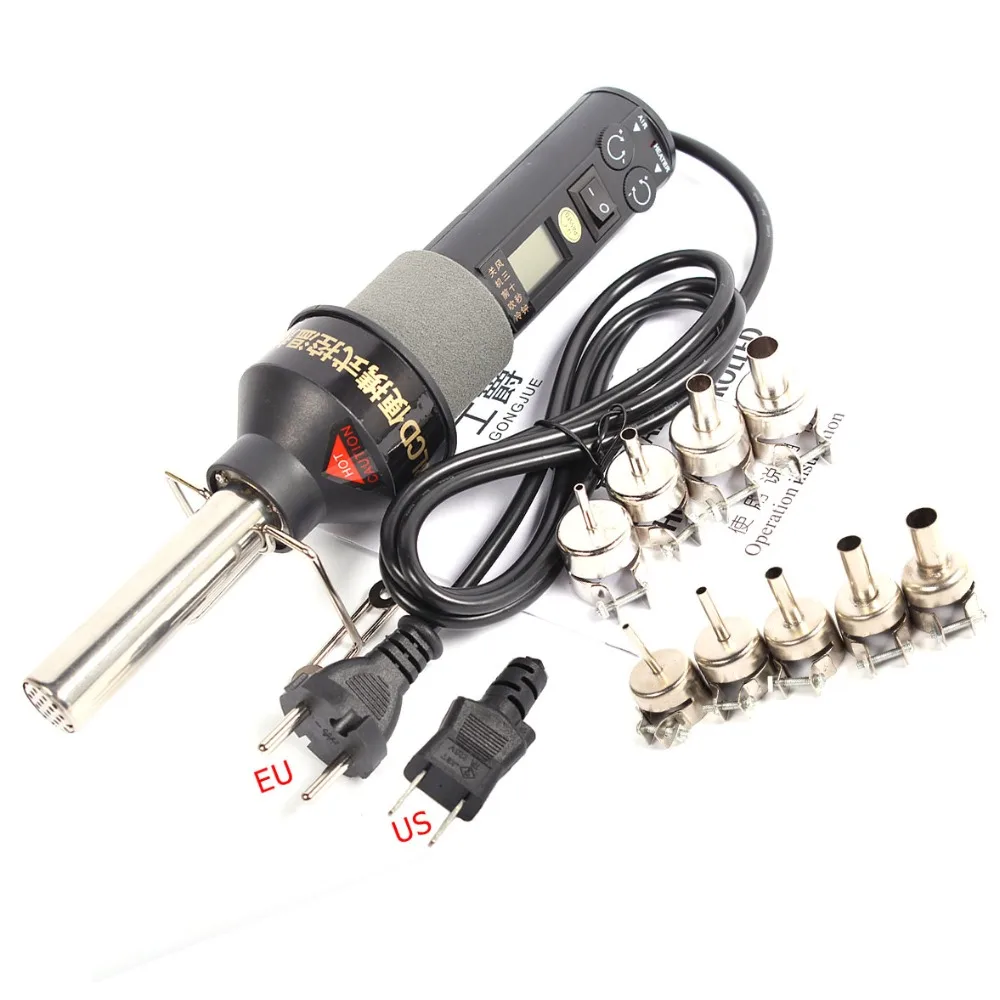 8018LCD 110V / 220V 450W ЖК-дисплей температуры Регулируемый горячий Воздушный пистолет распайки паяльная станция с 9 шт тепловой воздушные сопла