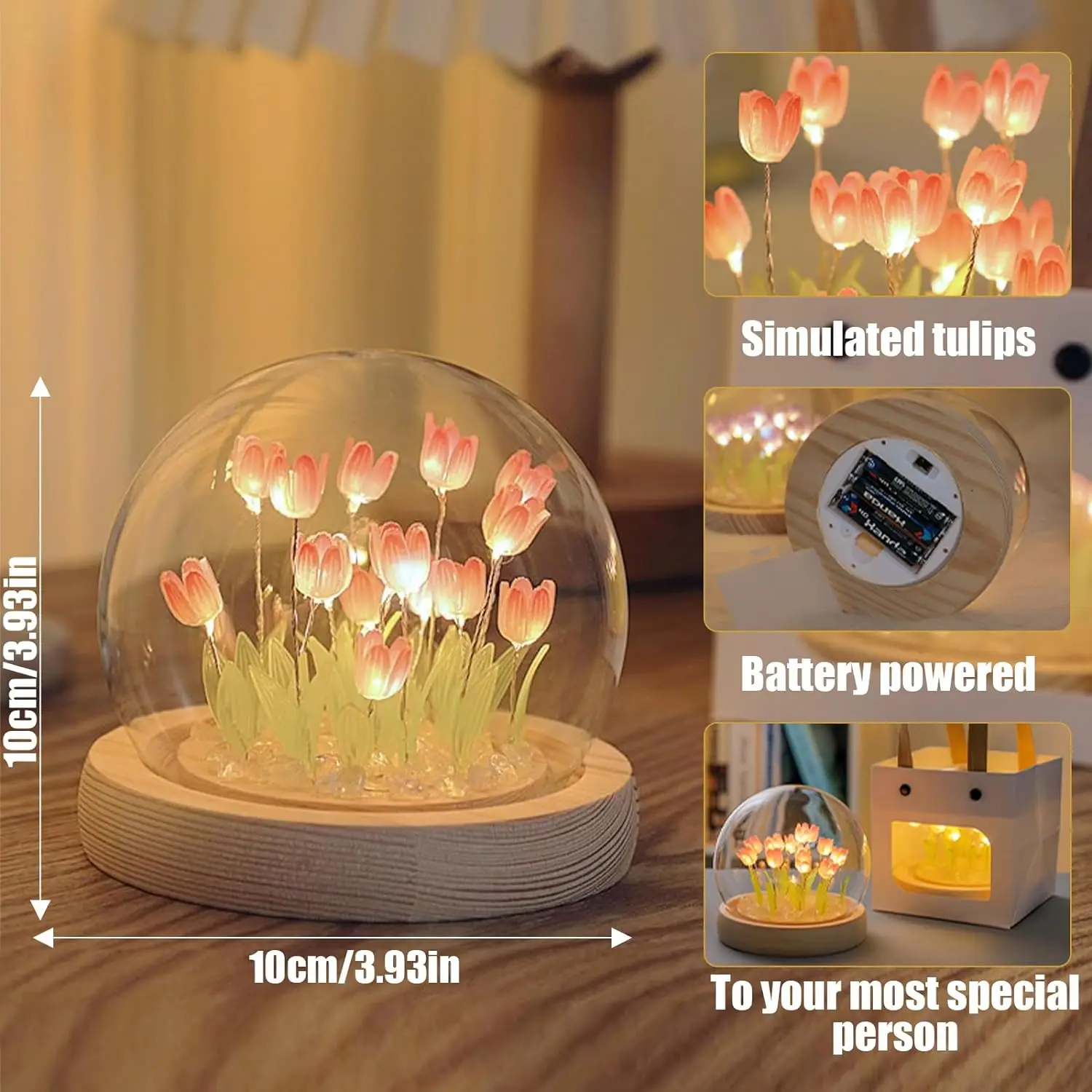 Forever Preserved Eternal Flower Love Fake Tulip DIY Valentines Mothers Day Gifts Birthday Gift Glowing LED Night Light Lamp