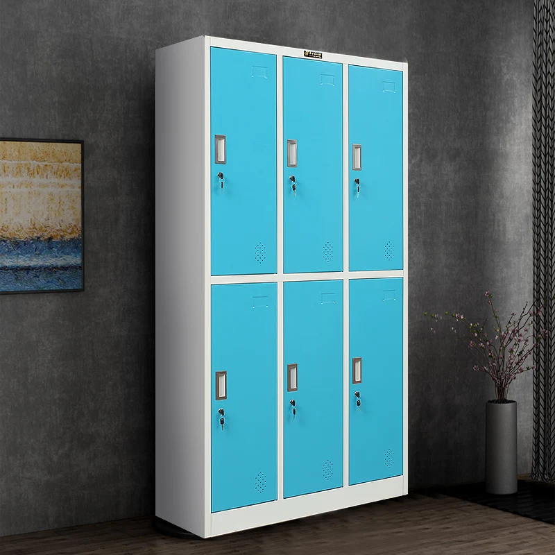 6 door sky blue  with key lock metal lockers gym locker