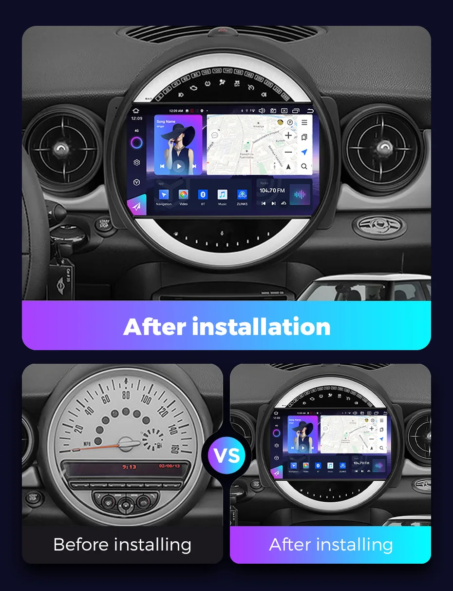 Navifly NF 9 inch QLED touch screen car 360 camera BT ADAS DVR for BMW Mini 2007-2015 Android auto car-play car audio player