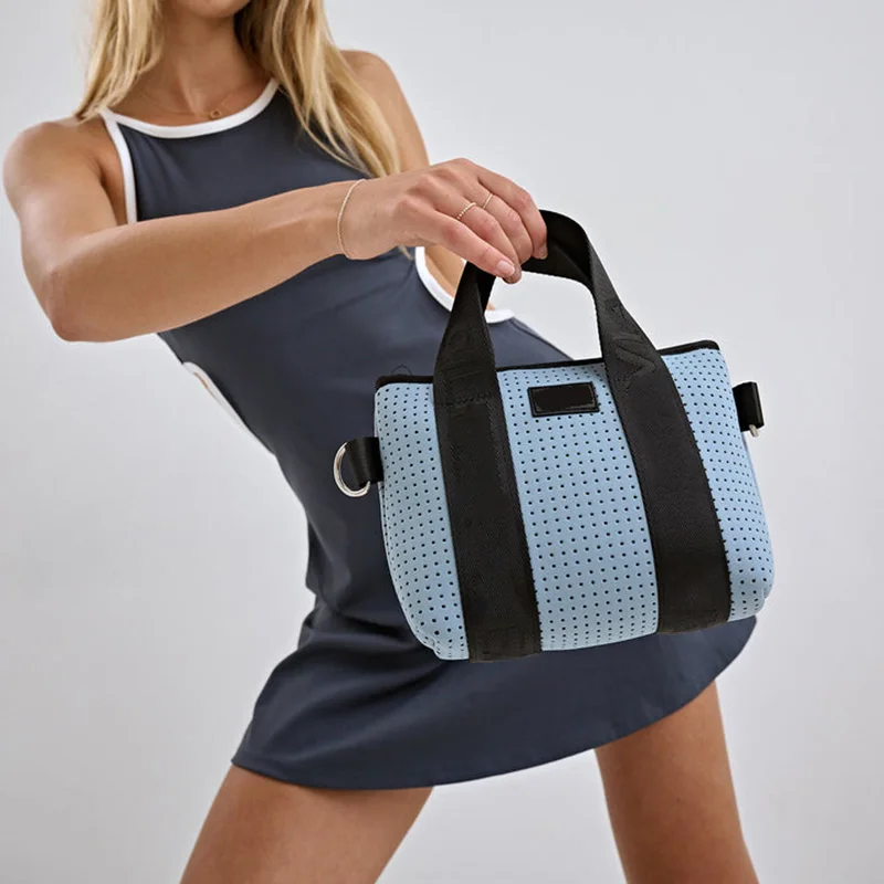 Custom Size Logo Lady Women Mini Neoprene Zipper Tote Bag with  Removable Crossbody Webbing Strap