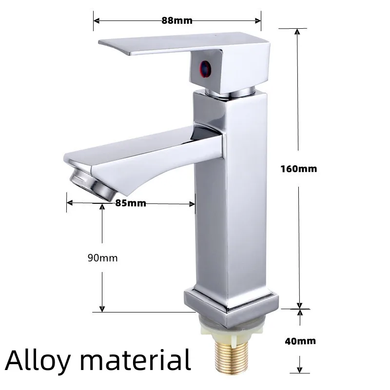 Factory Supplier Cheap Price Bathroom Sink Tap Chrome Single Lever Wash Face Single Cold Water Wash Hand Zinc Square Basin Tap