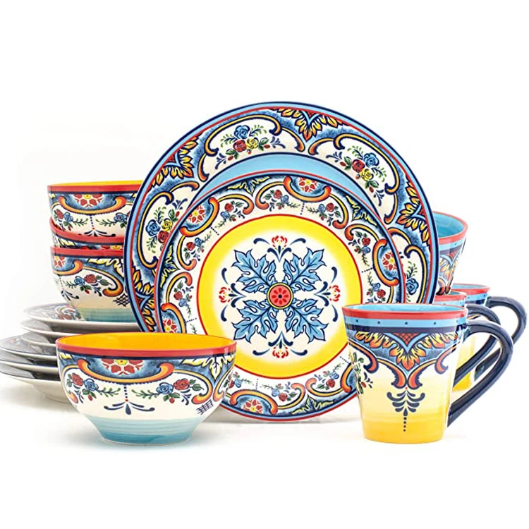 colorful decal Kitchen cute Design porcelain plates sets ceramic dinner dinnerware