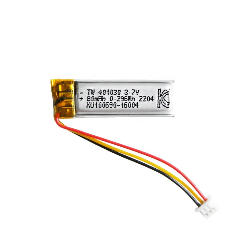 Small 3.7V 80Mah TW401030 Polymer Li-Ion Battery