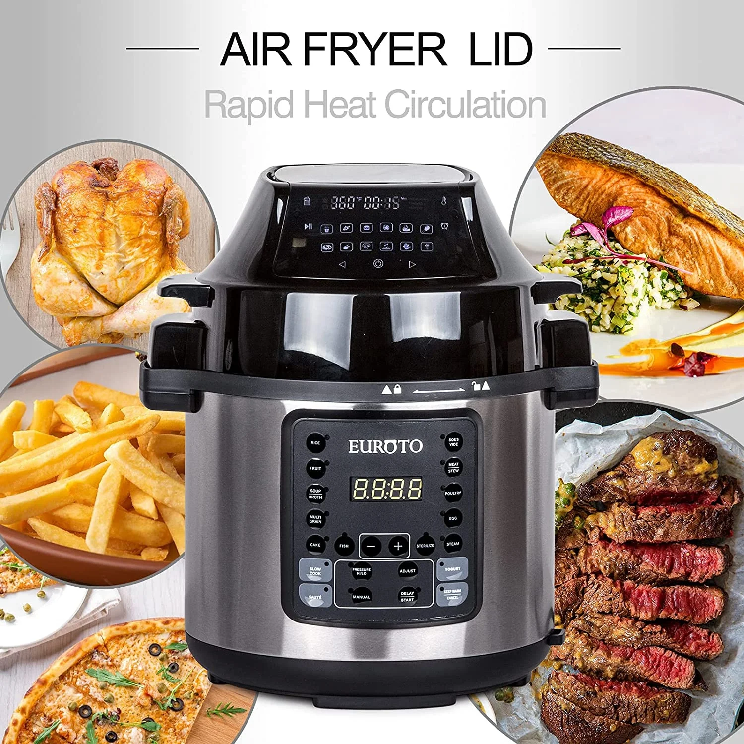 High Quality All-in-1 Pressure Cooker and Air Fryer With Dual Lid, Slow Cooker and More, Digital Touch Display, 6L Capacity