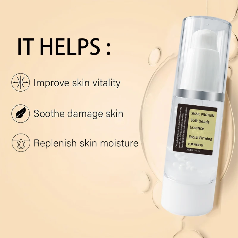 OEM Customize Korean Anti-aging Face Care Moisturizer Snail Protein Soft Beads Essence