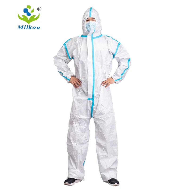 taped strip yellow orange ppekit disposable nonwoven protective clothing coveralls waterproof sms with hood