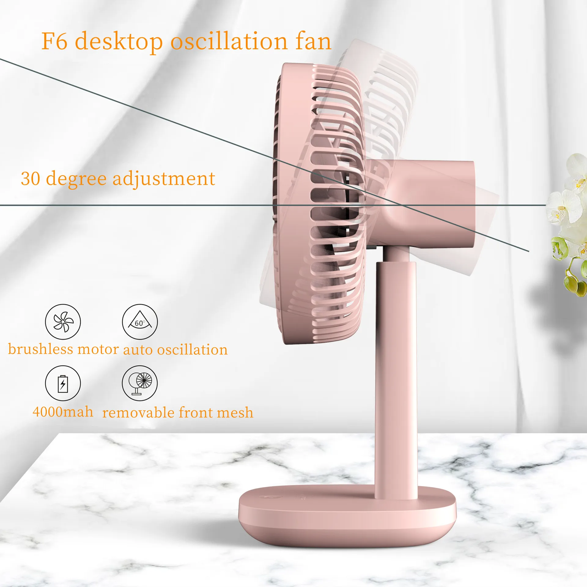 2022 fashion wireless small 6.5inth auto oscillating table fan USB rechargeable 4000mah battery low noise desktop fan