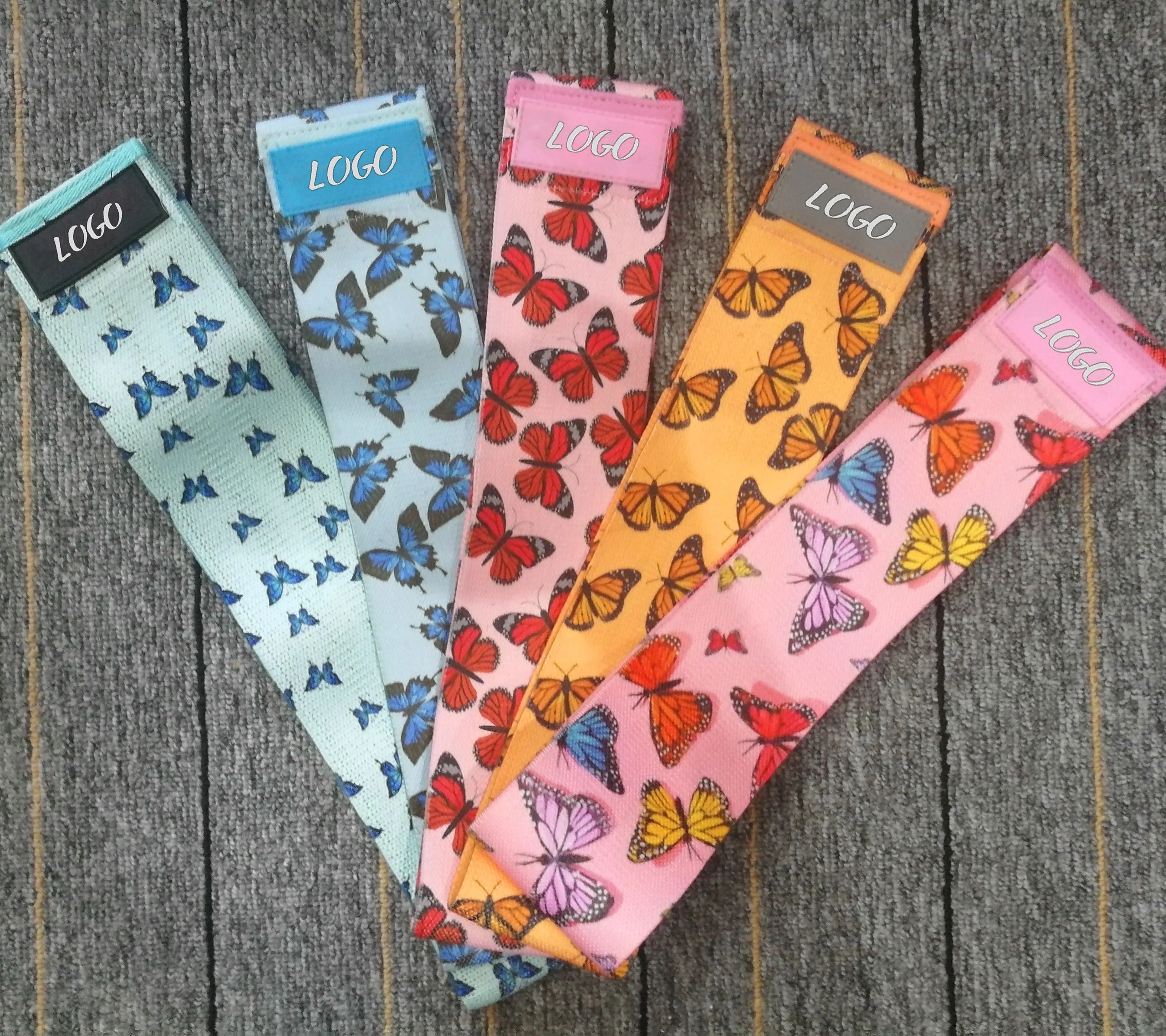 Hot selling jungle Style Butter fly leaves cotton fabric fitness hip yoga loop exercise resistance bands