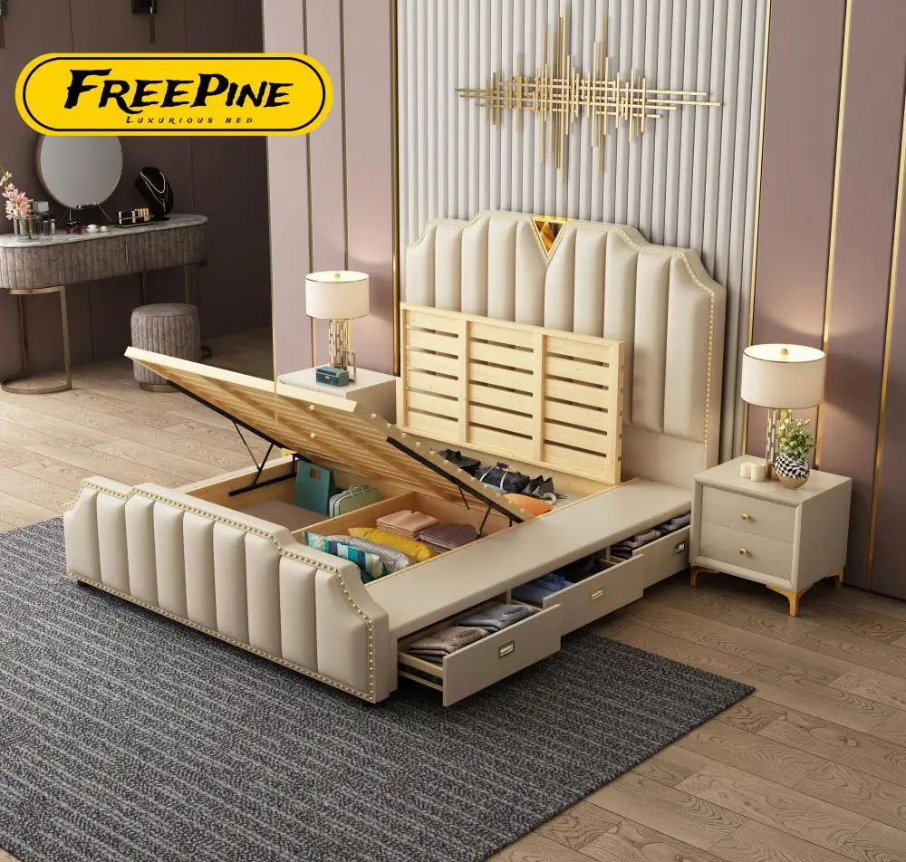 Factory custom wholesale queen bed king bed Size Frames Elegant Classic Style Storage Bed Set Furniture for bedroom