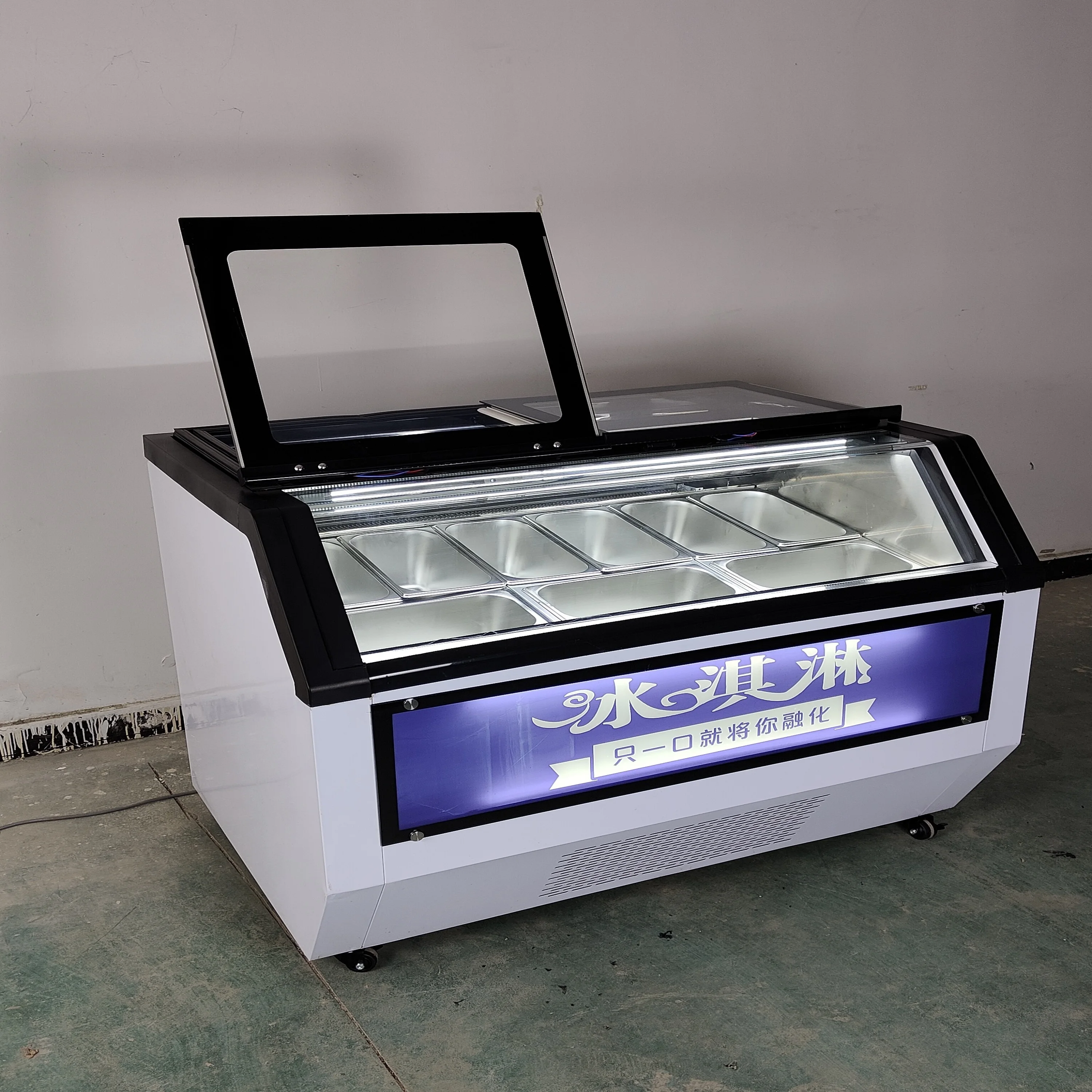 italian turkish used 3 tier 16 ice cream tub blast showcase cake cream popsicles display small freezer box case slim sale