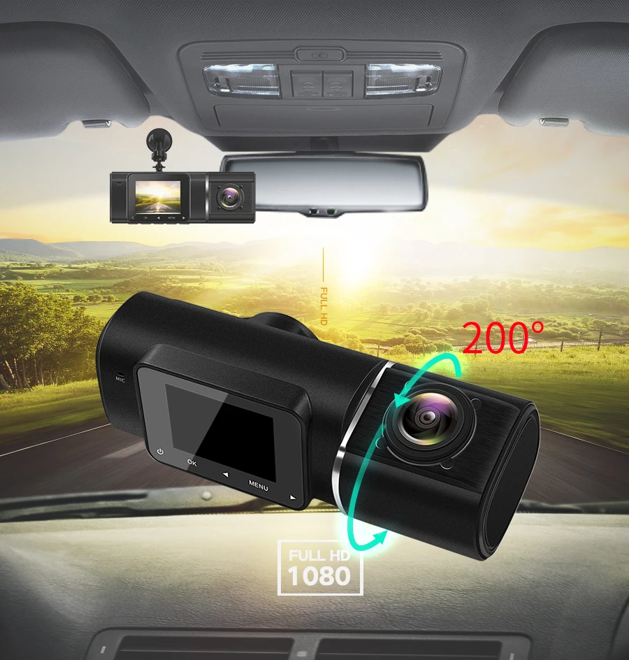 1080P Dual Camera car dvr J02 Black box 2 channel front and inside hidden dashcam dash camera for car