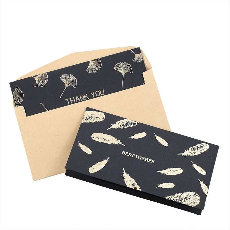 Luxury Black Gold Foil Hot Stamping Fold Greeting Paper Cards Custom Wedding Birthday Business Thank You Cards
