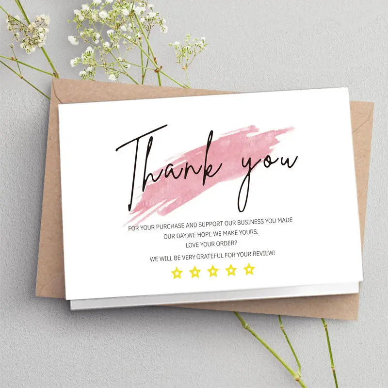Amazon After-sales Gift Greeting Cards Instruction Die Cut Lamination Postcard luxury thank you  post card for small business