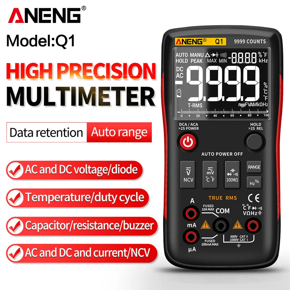 ANENG Q1 Digital Multimeter 9999 Analog Tester True RMS Professional Multimetro DIY Transistor Capacitor NCV Testers Lcr Meter