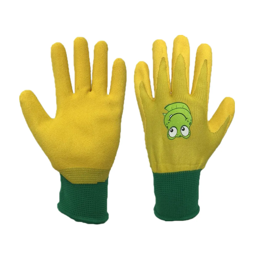 Deliwear custom logo frog print children garden work glove Breathable Foam Rubber Youth Garden Gloves for kids planting