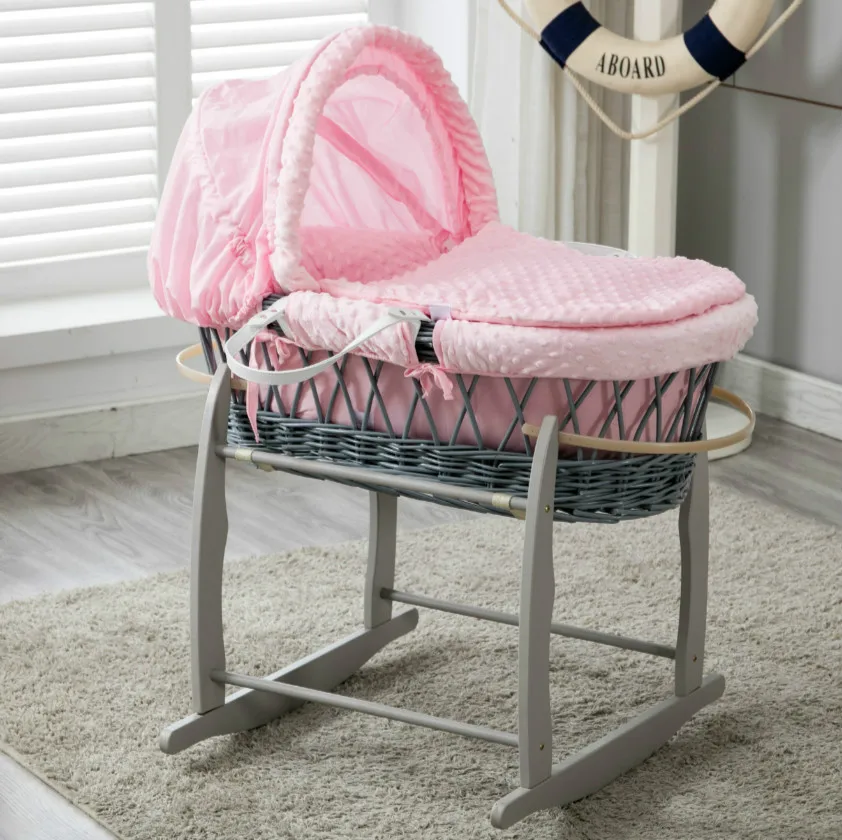 Wicker Moses Basket with dressing and rocking Stand
