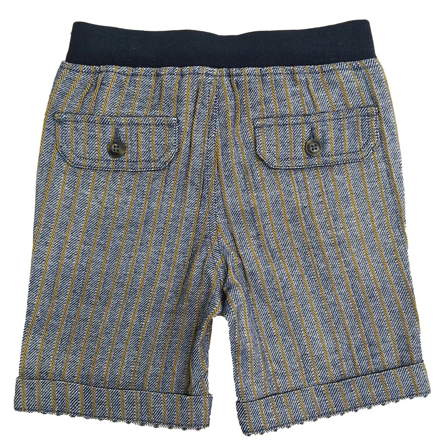 
children kids boy Premium yarnd dyed herringbone stripe cotton twill casual bermuda elastic wais tband shorts with drawcords 