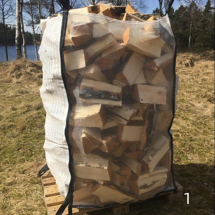 Mesh Net Breathable Bag on a Pallet Firewood Onion Potato Outdoor Using for Winter Soft Packing