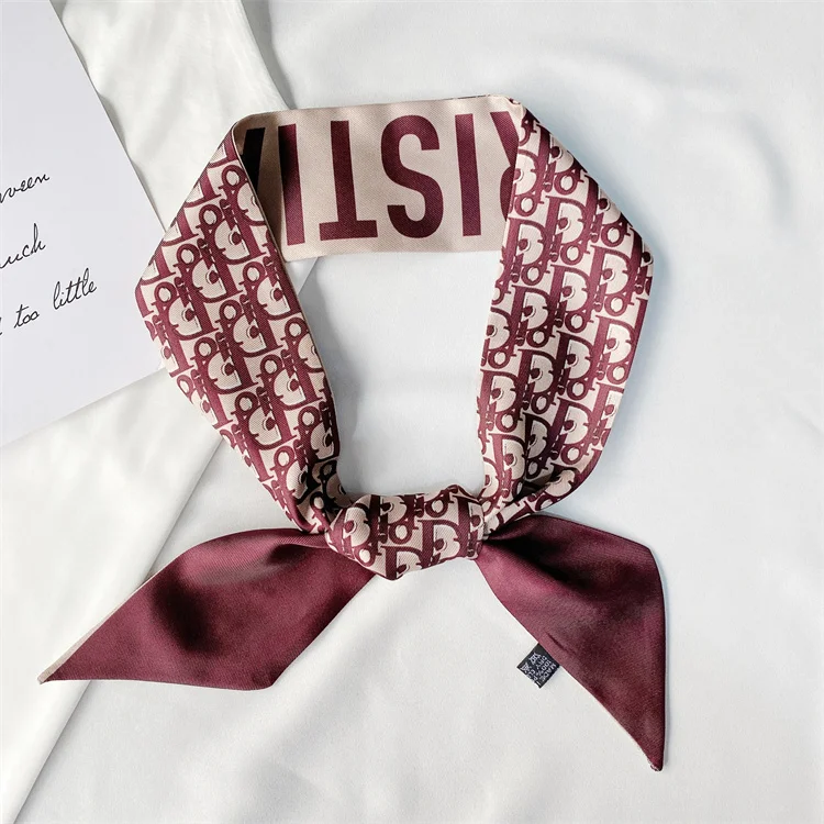 Новый Модный тонкий узкий шелковый шарф с украшением, Женский Простой декоративный шарф, маленький шарф, сумка-повязка для волос