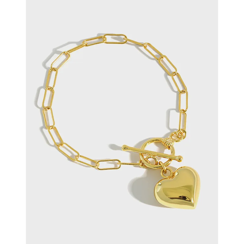 925 Sterling Silver Bracelet Link Chain Bracelet 18K Gold Plated Love Heart Charm Bracelet Fashion Jewelry