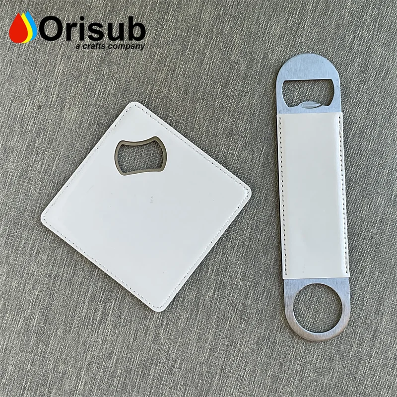 Custom printable metal PU leather double side beer bottle openers for sublimation