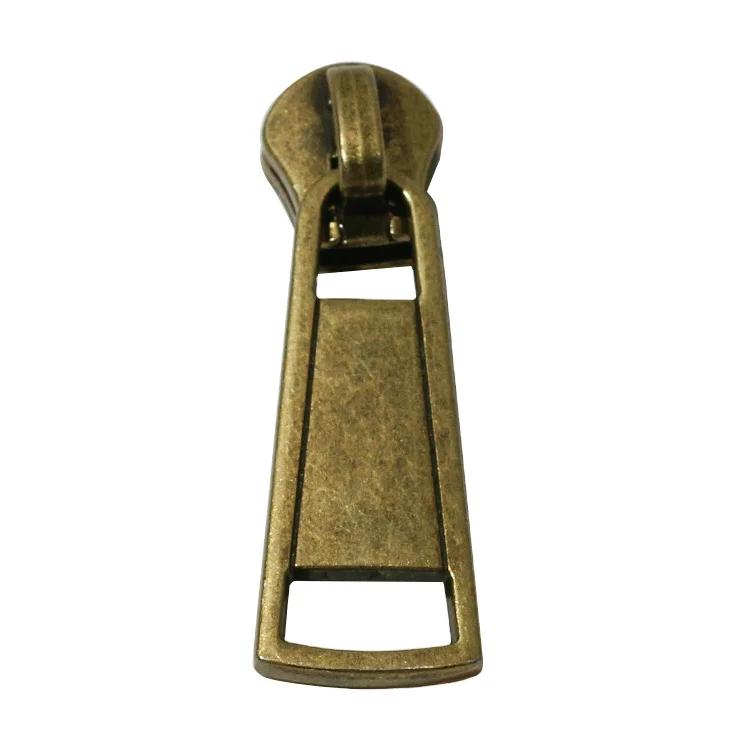 Custom made jacket zipper puller logo blanks antique brass clothing metal nylon head zipper slider tape for handbags