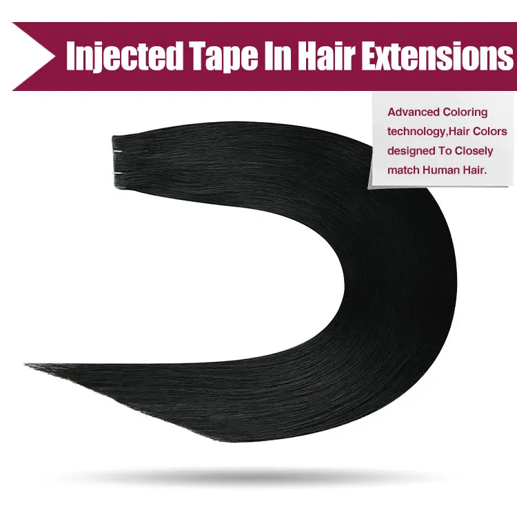 FH Wholesale Injected Virgin Remy Human Tapes Hair Black Jet #1 Invisible Straight Human Hair Tape in Extensions