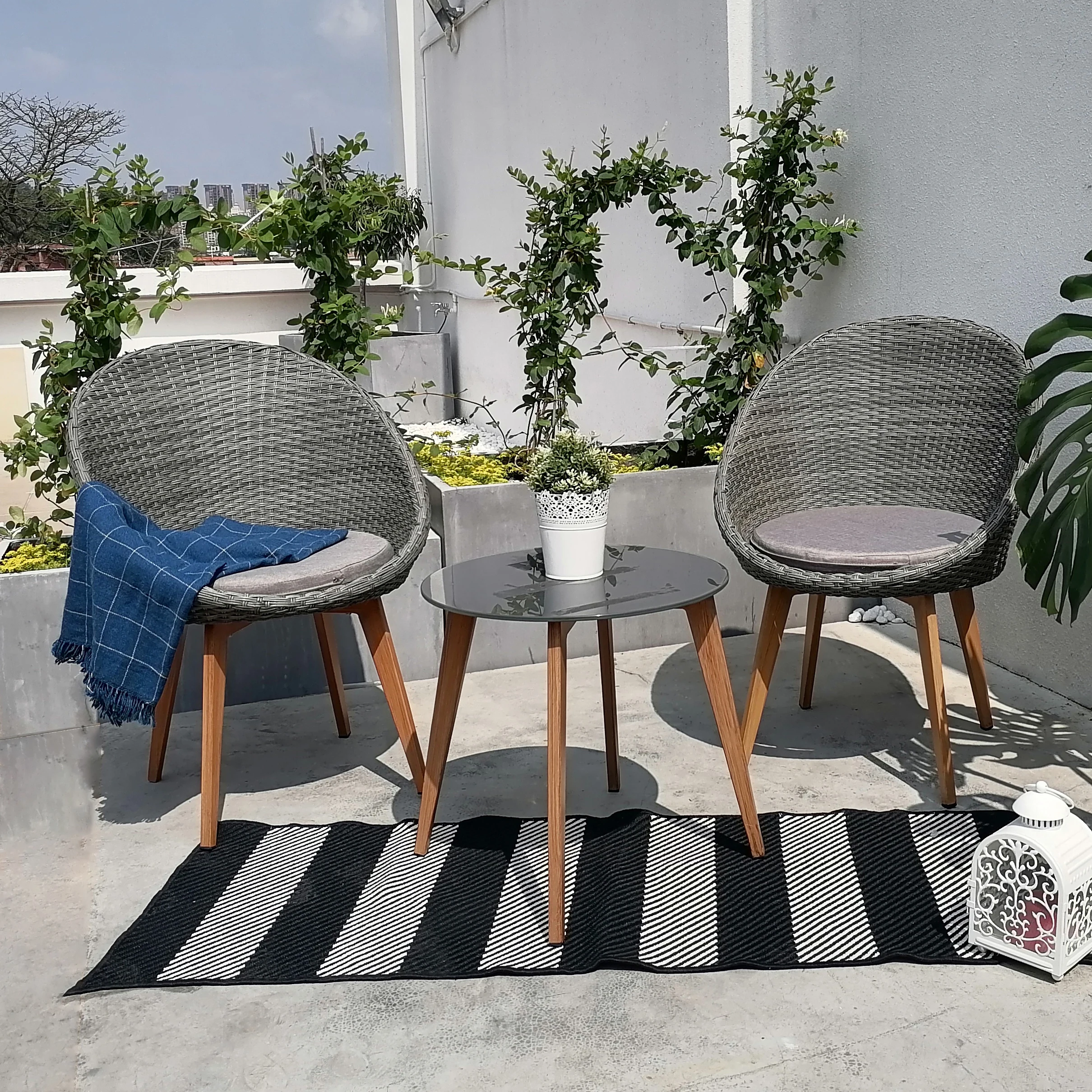 3 шт., Набор садовых стульев из ротанга