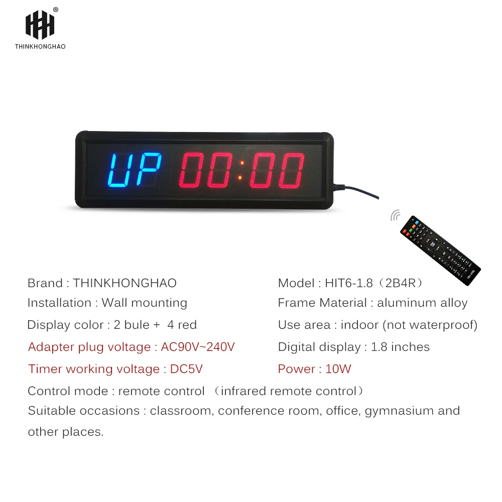 Hong hao big size muti-function led fitness timer clock 2.3inch height 6 digit character with stopwatch